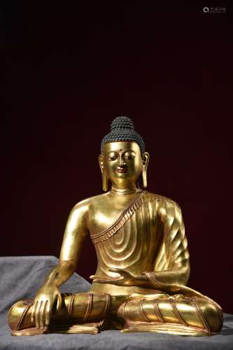 大尺寸铜鎏金释迦牟尼佛造像