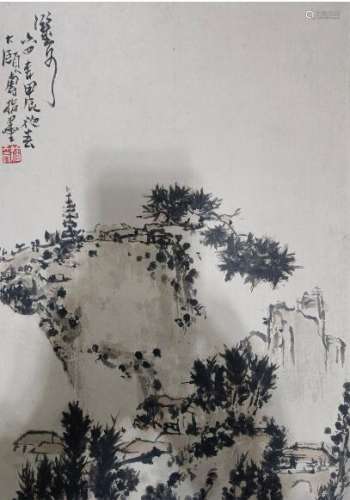 潘天寿  指墨画
 纸本镜框