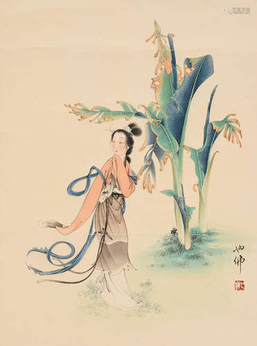 胡也佛 （1908-1980） 芭蕉仕女