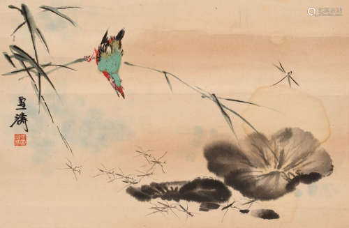 木板水印“王雪涛” （1903-1982） 荷花小鸟