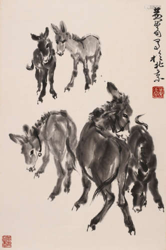黄胄 （1925-1997） 五驴图