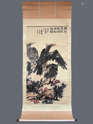 潘天寿双鹫图纸本立轴