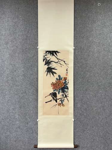 潘天寿竹菊鸬鹚纸本立轴