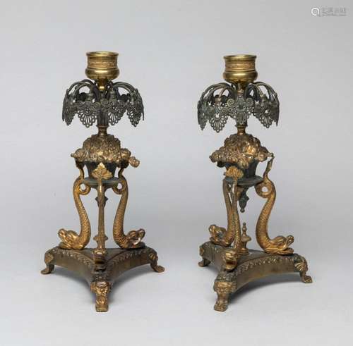 Pair France Gilt Candle-sticks