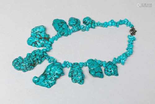 Heavy Squash Blossom Turquoise Like Necklace