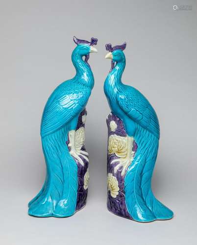 Pair Chinese Porcelain Sculptures of Phoenix