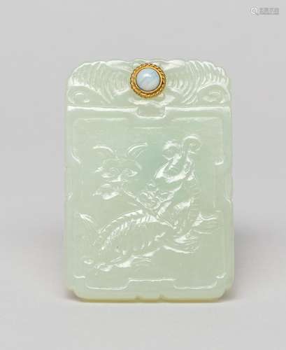 Chinese White Jade Plaque w/ Opal