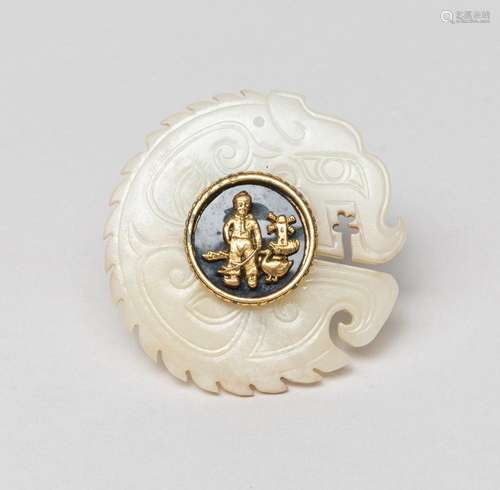 Designed Chinese White Jade Cufflink