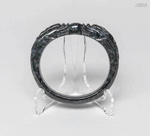 Chinese Black & White Jade Dragon Bangle