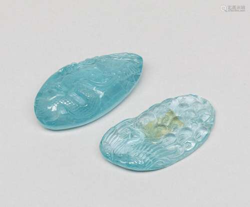 Two Large Chinese Aquamarine Carvings