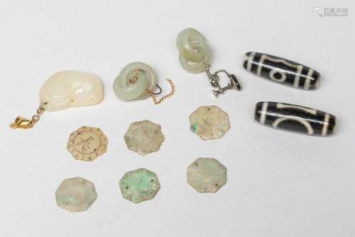 Chinese Dzi Beads & Jade Carvings