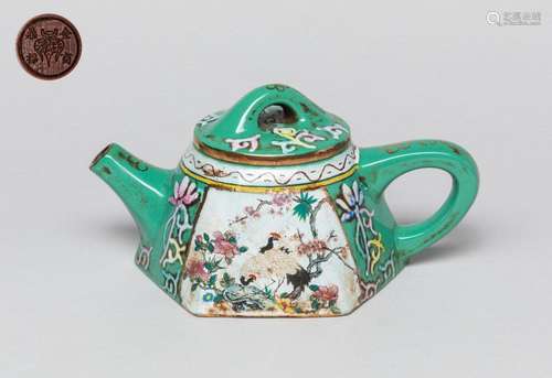 Chinese Enameled Yixing Zisha Teapot