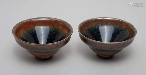 Two Chinese Jian Stoneware Tea Cups