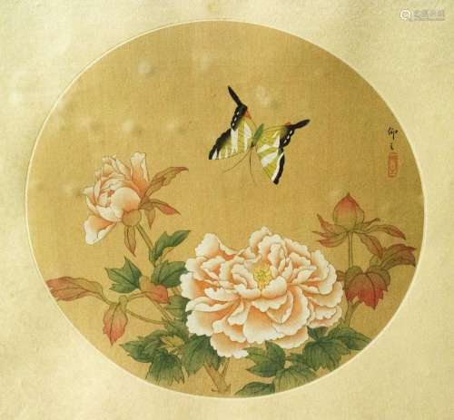 China,   Runde Seidenmalerei (D. 26 cm), 20. Jh.
