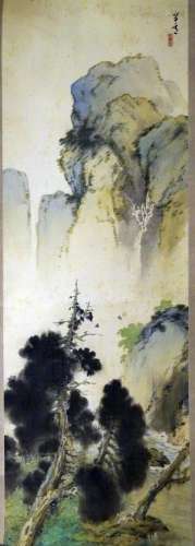 Japanische Antiquitäten,  Rollbild (138 x 41 cm), Meiji-Tais...