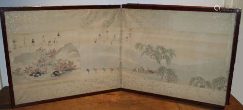 Japanische Antiquitäten,  Stellschirm Sotatsu-Schule, Edo 19...