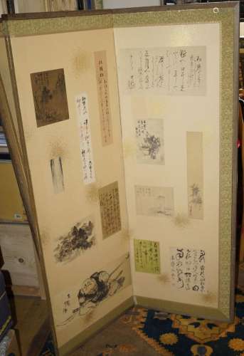 Japanische Antiquitäten,  Sechsteiliger Stellschirm, um 1900