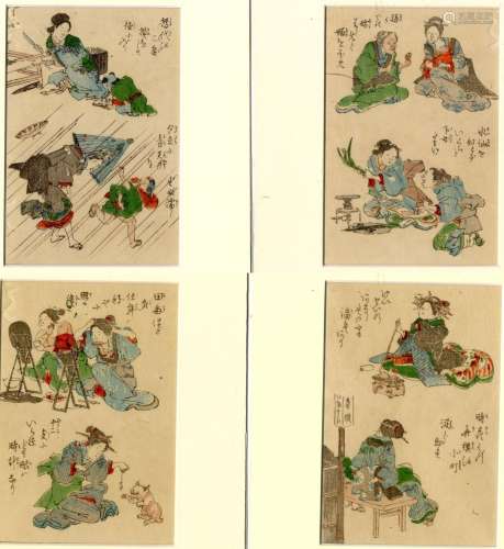 Japanische Holzschnitte,Eisen, Keisai 1790-1848 Vier Einzelb...