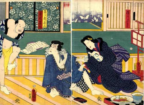 Japanische Holzschnitte,Kunisada, Utagawa 1786-1865 Zwei Oba...