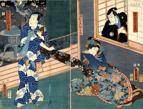 Japanische Holzschnitte,Kunisada, Utagawa 1786-1865 Zwei Oba...
