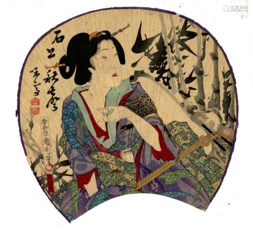 Japanische Holzschnitte,Kunichika, Toyohara 1835-1900 Fächer...