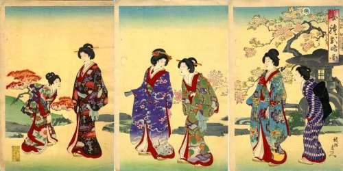 Japanische Holzschnitte,Chikanobu, Toyohara 1838-1912 Tripty...