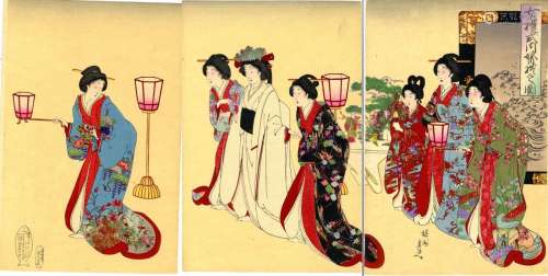 Japanische Holzschnitte,Chikanobu, Toyohara 1838-1912 Tripty...
