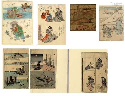 Japanische Holzschnitte,  Hiroshige II und Hokusai (Sieben E...