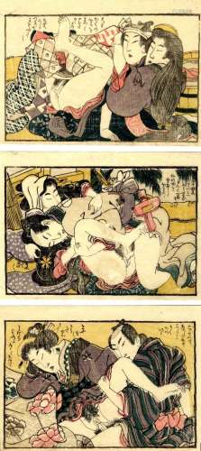 Japanische Holzschnitte,Kunimaru zugeschrieben  Shunga (Drei...