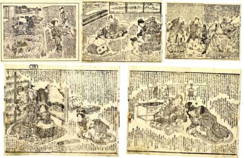 Japanische Holzschnitte,Utagawa-Schule  Fünf S/W Doppelbuchs...