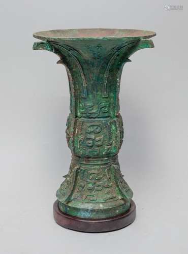 Chinese Bronze Vase w/ Wood Stand