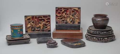 Chinese Wood Stands & Cloisonne Pieces