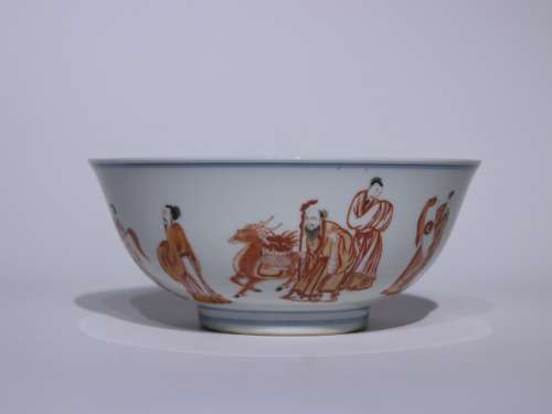 清中期矾红八仙祝寿碗
