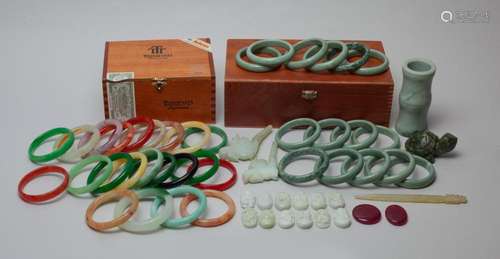 Chinese Glass & Jade Stone Bangles