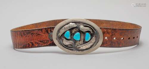 American Indian Belt Inlaid Turquoise Stone