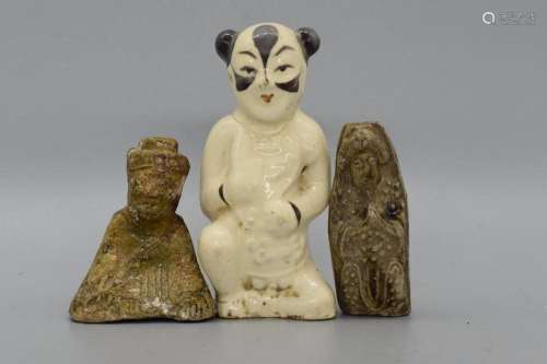 Three Cizhou Figures: Chinese Boy, Whistle in the shape of a...
