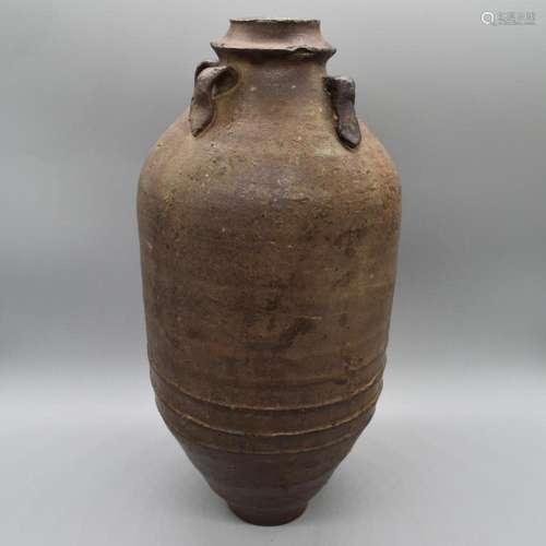 Ming Dynasty: Four Handled Brown Glazed Stoneware Jar with J...