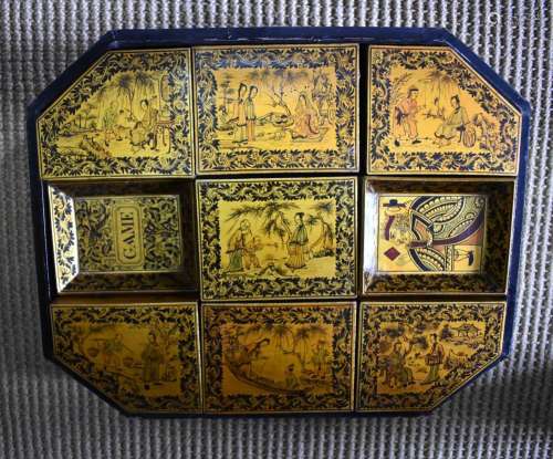 Chinese Canton Lacquer Game Counter Box