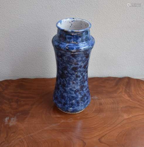 Splashed Blue Glazed Delft Albarello Mizusashi Water Pot