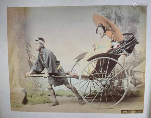 Figures: Japanese Coloured Photograph of Japanese Scene: Gir...