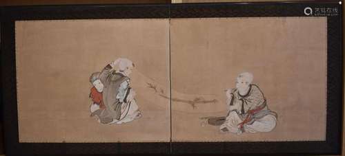 Kano School Japanese 2-Panel Screen of Chinese Boys Playing