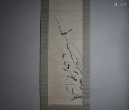 TWO Japanse Scroll of Swallow among the Grain Painted on Pap...