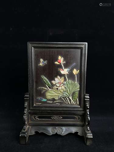 Painted shell inlaid with flower and bird screen