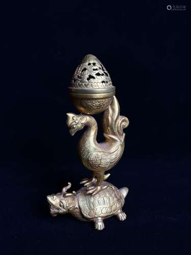 Bronze gold-plated dragon Phoenix and Wenbird incense burner