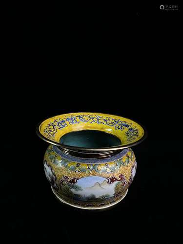 Clear enamel landscape slag bucket