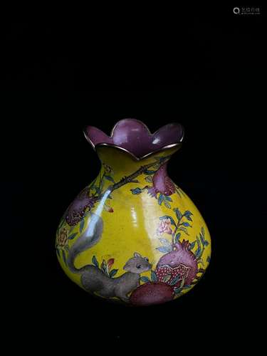 Clear yellow painted enamel pomegranate jar