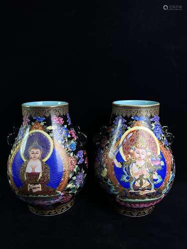 Clear two enamelled Kwanin vats