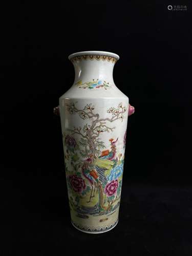 Pastel vase with floral bird and beast ears