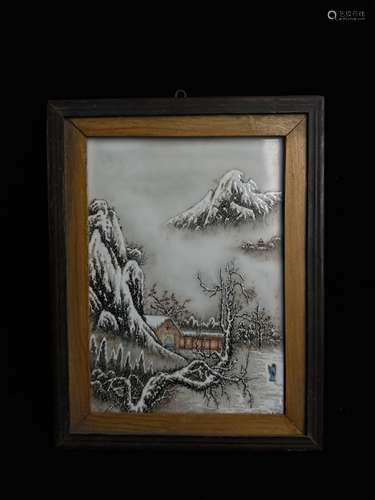 Snow landscape figures porcelain plate painting