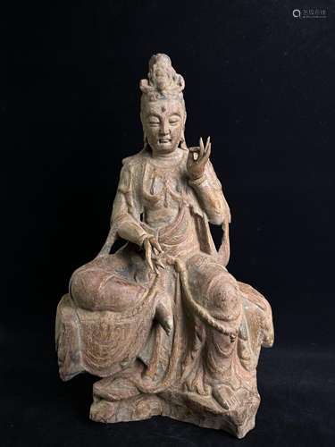 Wood carving and painted Bodhisattva Buddha image